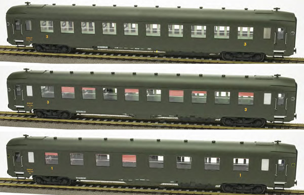 REE Modeles VB-137 - French SNCF set of three DEV AO (2 x C10 U52 and 1 x A8 U53) Green 306, black Frame Era III A